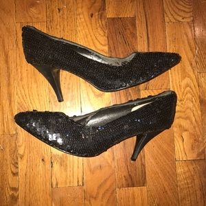 Vintage Black Sequin Heels